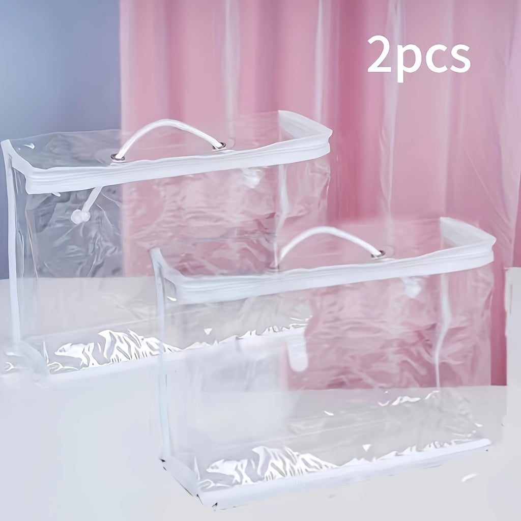 1pcs/2pcs 2-Pack Transparent PVC Travel Makeup Bag, Waterproof Cosmetic Pouch for Travel, Portable Quilt Blanket Storage Bag Lootquake LLC