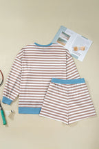 Plus Size Stripe Contrast Trim Pullover and Shorts