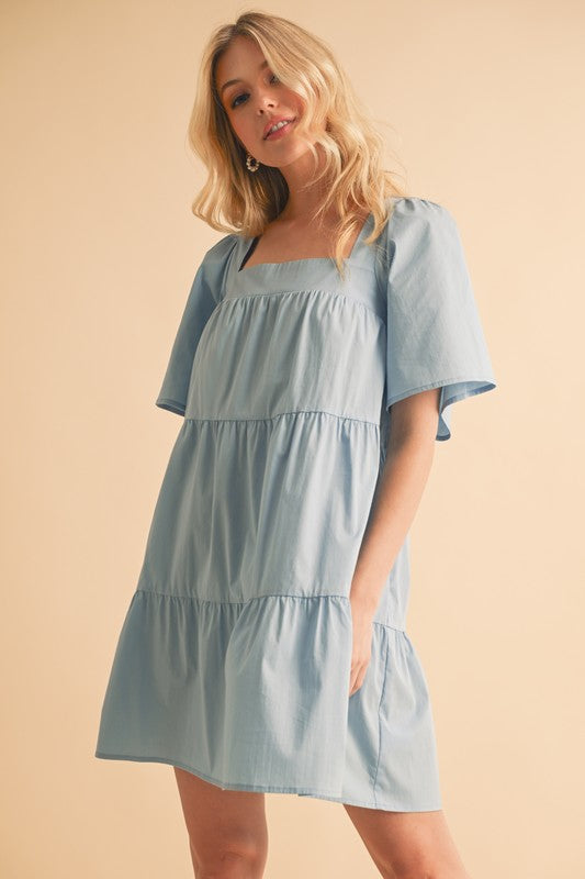 New Summer Square Neck Half Sleeve Tiered Dress For Women, Flattering, Chic, Comfortable and Versatile for Any Occasion Stevvex