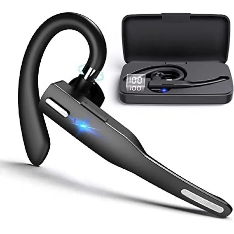 Comfortable Bluetooth Earpiece Wireless Earphone Bluetooth 5.0 Handsfree Earpiece Noise Cancelling HiFi Headset With Dual HD Mic For All Smart Phones Ear Wireless Bluetooth Sport Lightweight Headphones With Case Standby Time For Business Workout Driving Stevvex