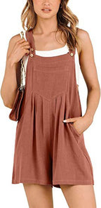 Women's Short Overalls Summer Casual Adjustable Strap Loose Short Bib Overalls Jumpsuit Rompers Pi-Mart