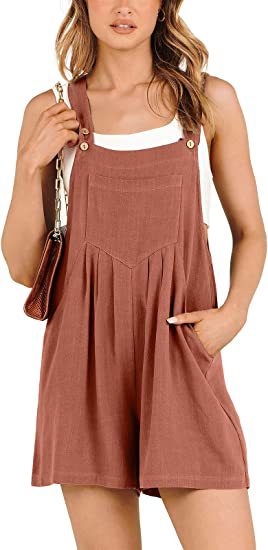 Women's Short Overalls Summer Casual Adjustable Strap Loose Short Bib Overalls Jumpsuit Rompers Pi-Mart