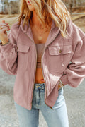 Pink Flap Pocket Drawstring Hood Zip Up Jacket Lootquake LLC