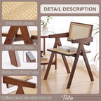 Rattan Dining Chairs Set of 2, Mid Century Modern Armchairs, Wooden Kitchen Chairs for Dining Room, Living Room, Walnut