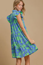 Romantic Full Size Floral Print Dress Ruffle Cap Sleeve Dress Plus Size Summer Lightweight Dress