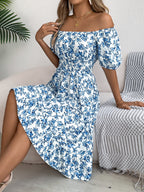 Floral Print Square Collar Dress Summer Fashion Ruffles Dresses Women's Clothing Pi-Mart