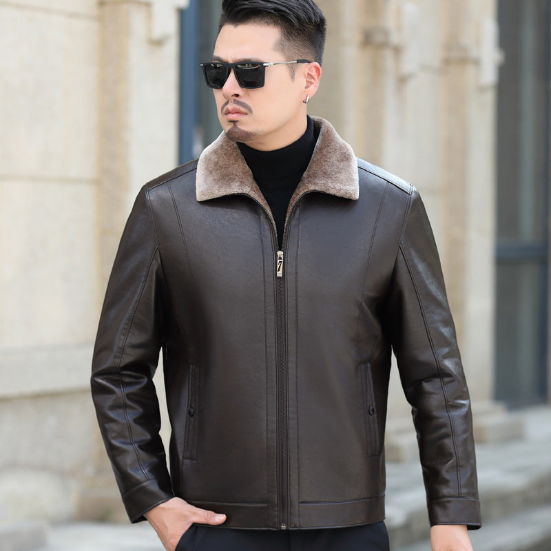 Men's Casual Loose Thick Leather Jacket Pi-Mart