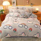 Coral Fleece Duvet Cover Sheet Flannel Pillowcase Pi-Mart