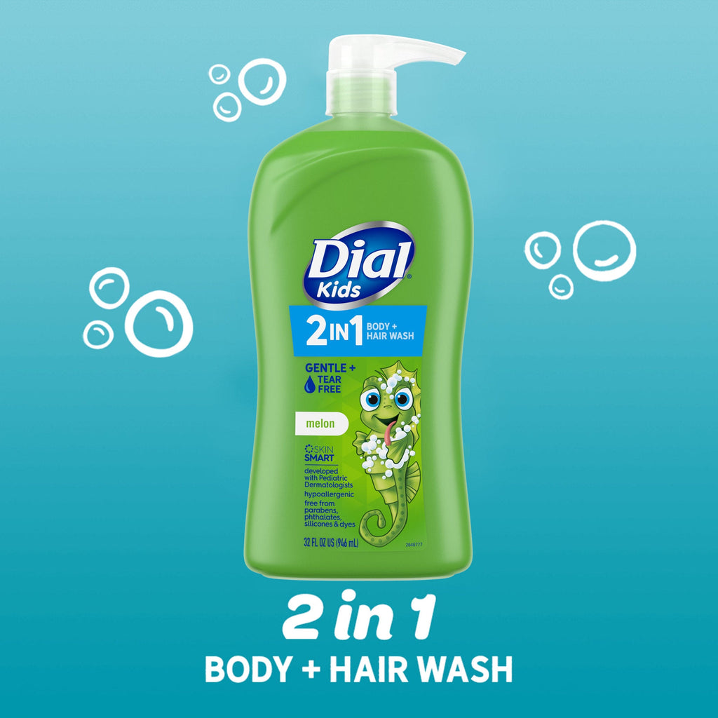 Dial Kids 2-in-1 Body+Hair Wash, Melon, 32 fl oz