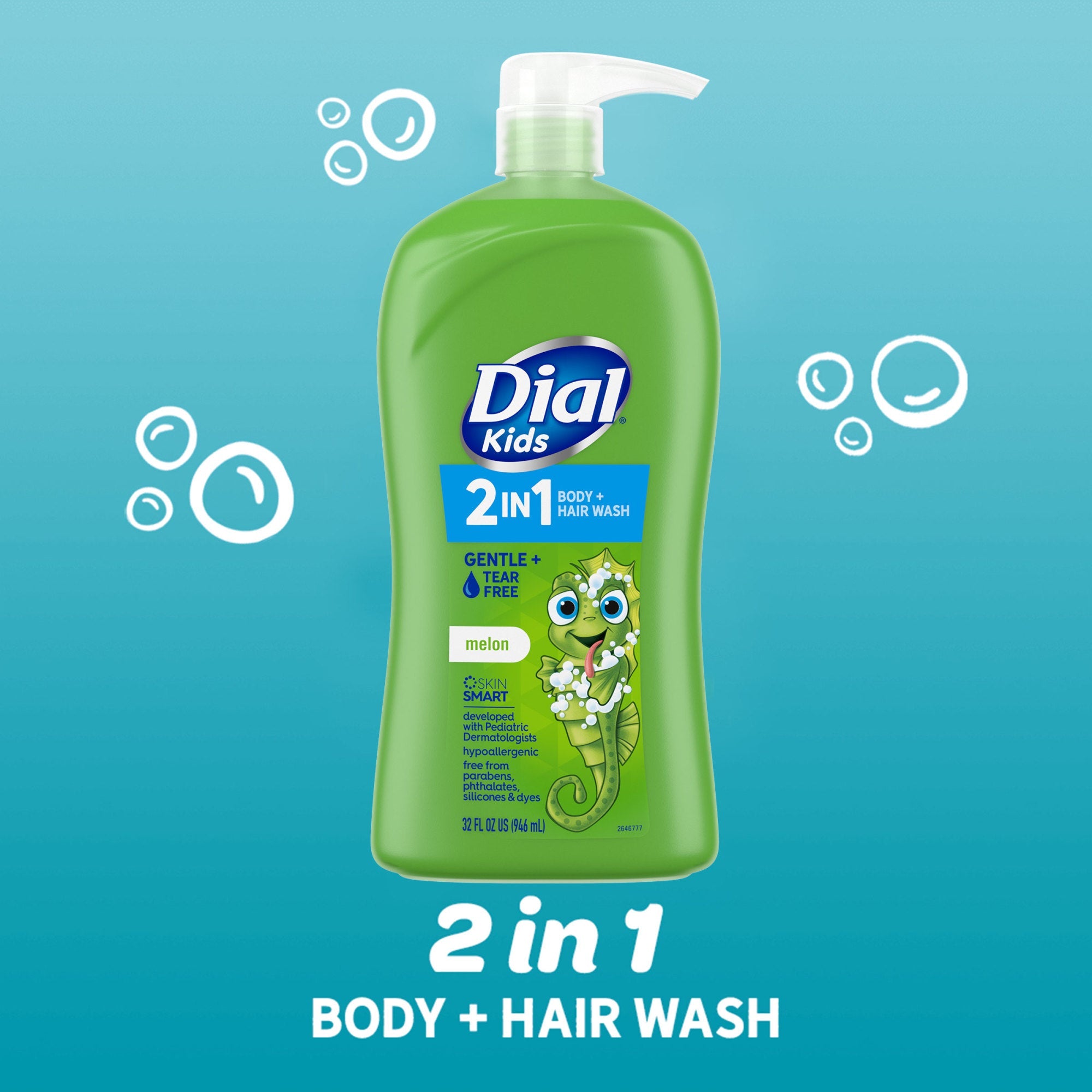 Dial Kids 2-in-1 Body+Hair Wash, Melon, 32 fl oz