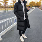 Long Cotton-padded Jacket With Stand-up Collar Over-knee