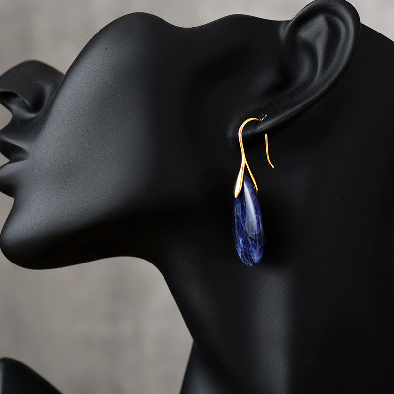 Bohemian Natural Stone Water Drop Pendant Earrings Pi-Mart