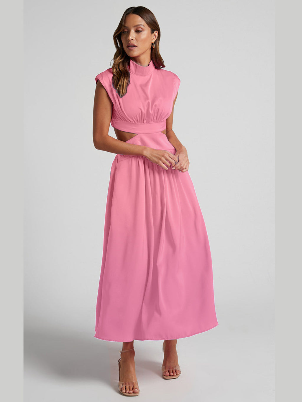 Modern Cutout Mock Neck Sleeveless Ruched Dress Elegant Dress For Women Stevvex