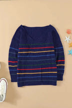 Blue Striped Loose Knit Sweater - SJB-DIAMOND ELITES