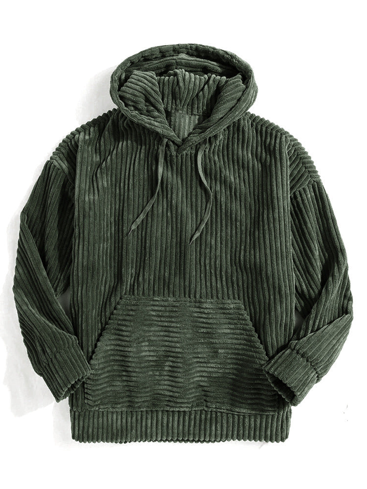 Corduroy Long Sleeve Solid Drop Shoulder Hoodie