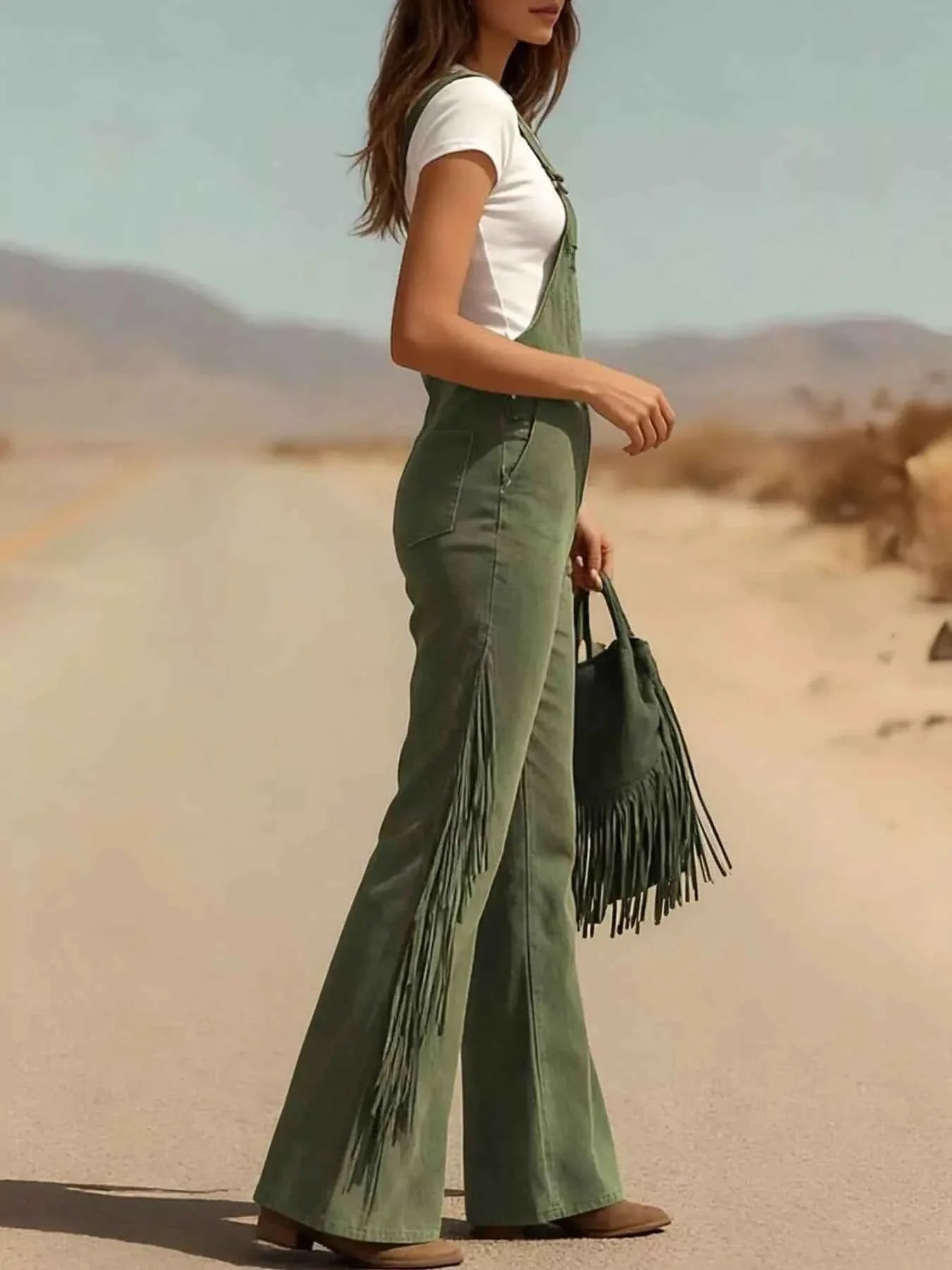 Fringe Corduroy Button Front Overalls THRIXINE