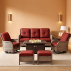 Patio Furniture Set With 50000 BTU Fire Pit Table Red Cushions