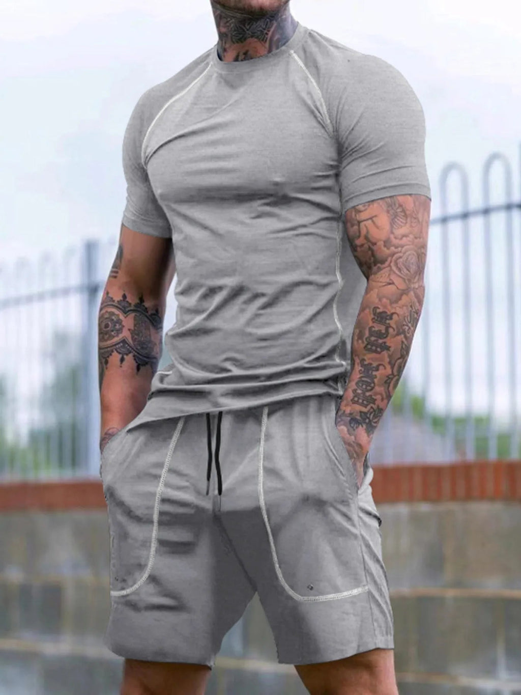 Comfy Men's 2-Piece Pocket Tee & Shorts Set THRIXINE