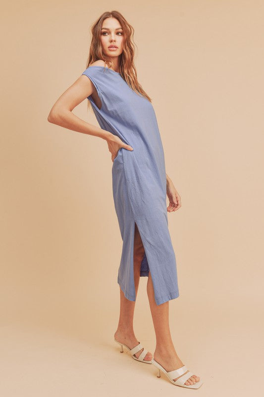 Side Slit Round Neck Sleeveless Midi Elegant Dress–Versatile, Chic, and Timeless Wardrobe Staple with Side Slits and Sleeveless Design for Effortless Style Stevvex