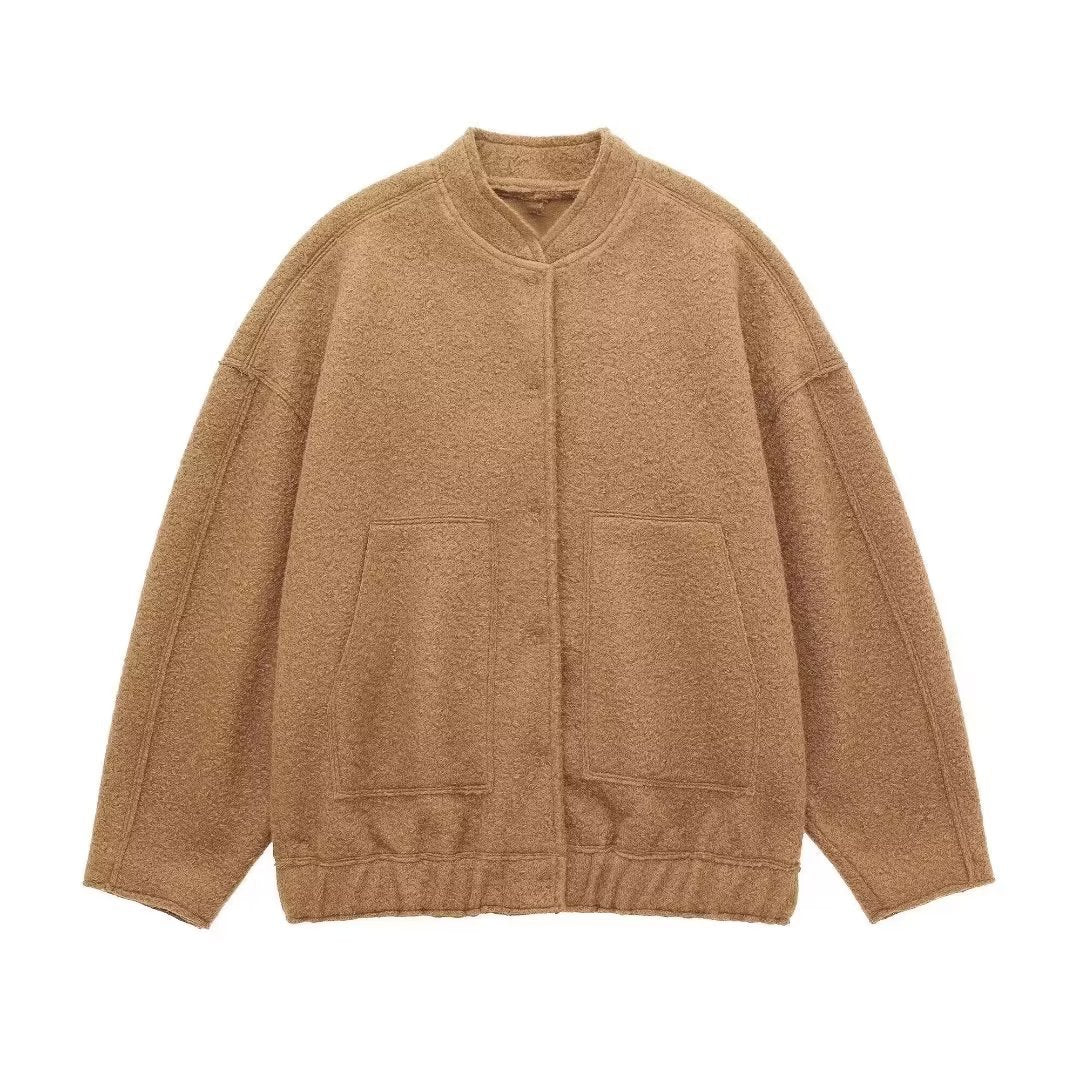 Women's Pocket Loose Bomber Jacket Coat