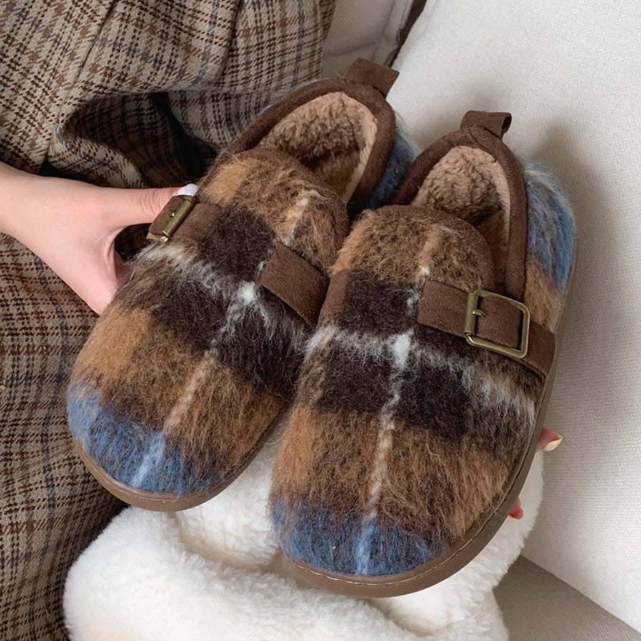 Women's Retro Plaid Cotton Slippers Pi-Mart