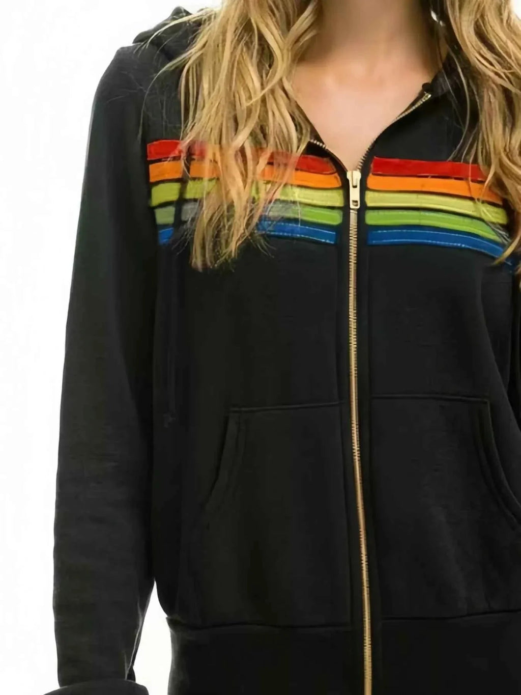 Full Size Striped Zip-Up Hoodie Plus Size THRIXINE