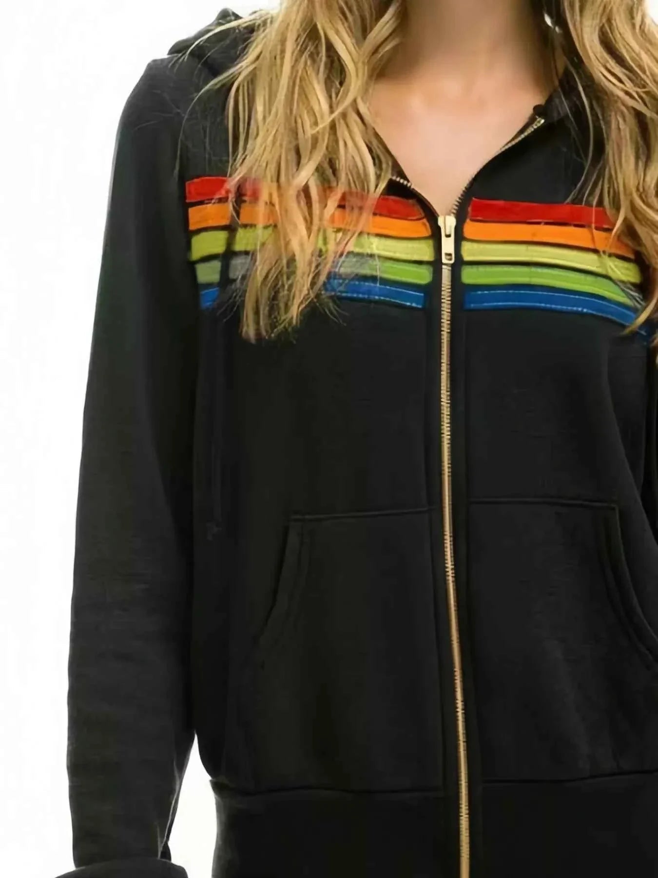Full Size Striped Zip-Up Hoodie Plus Size THRIXINE