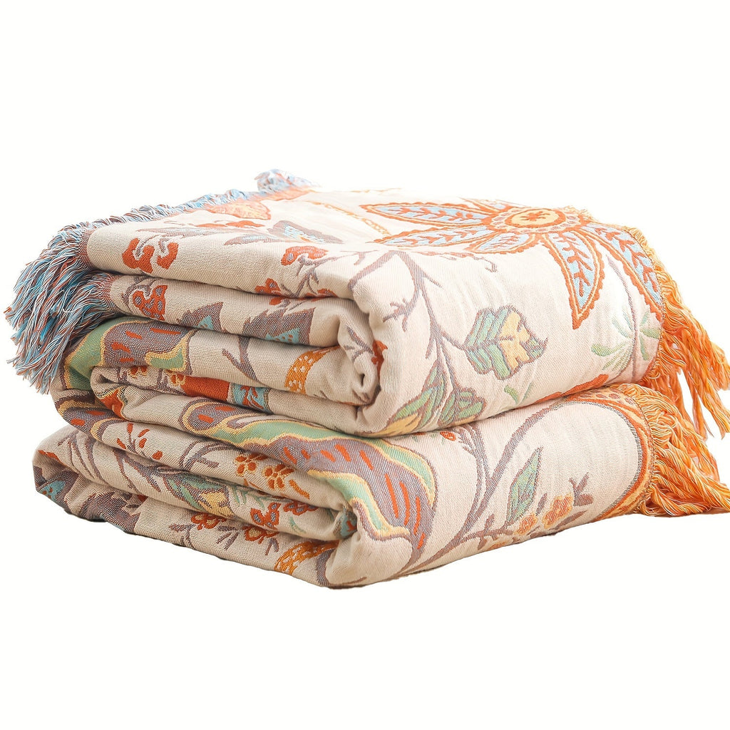 1pc Cotton Embroidered Tassel Blanket Bohemian Style Pattern Nap Cover Quilt Sofa Blanket Bed Sheet Bed Blanket