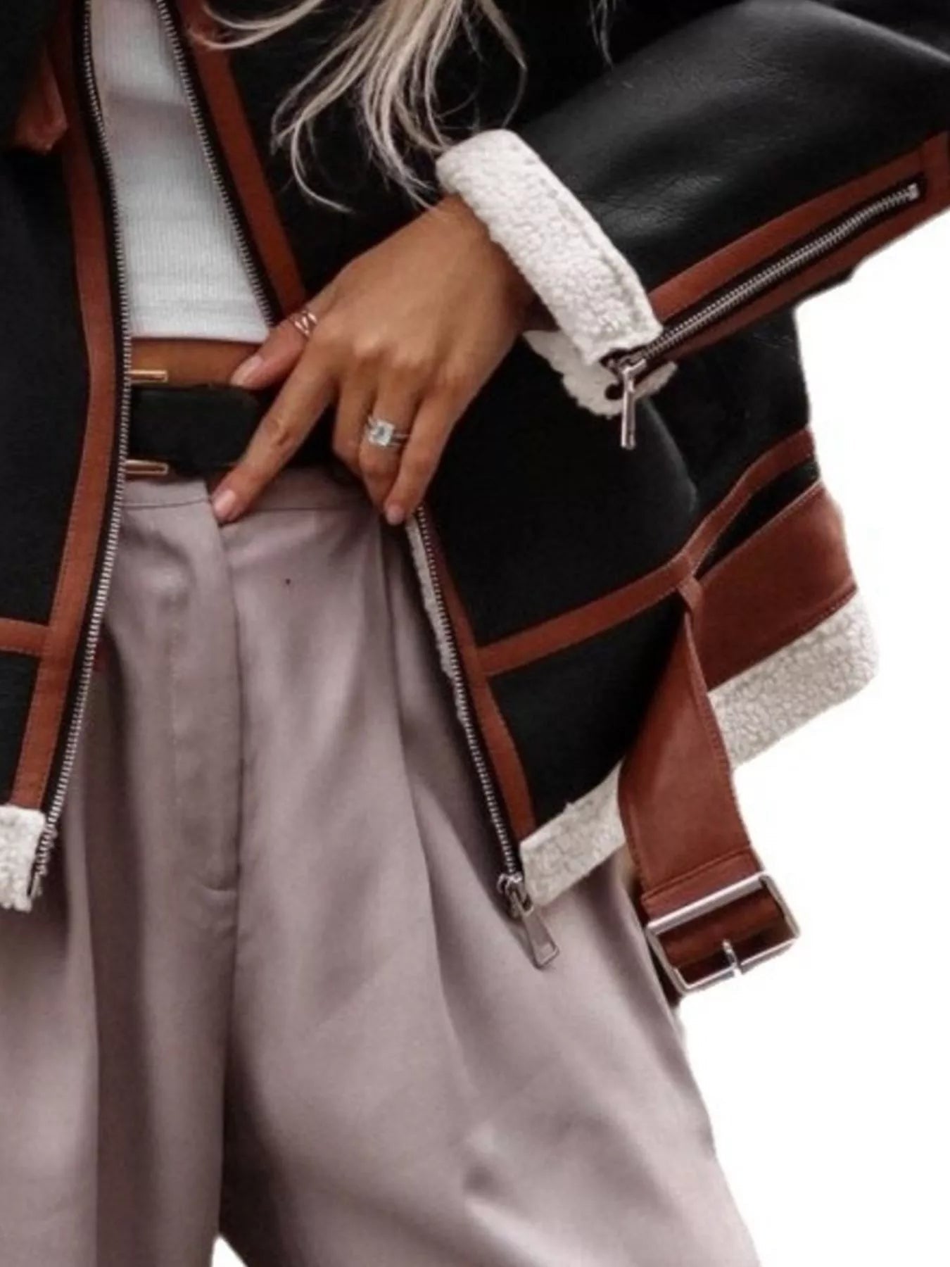 Shearling Lined Zip Up Jacket THRIXINE