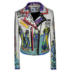 Fashion Graffiti Rivet Motorcycle Leather Women's Jacket Pi-Mart