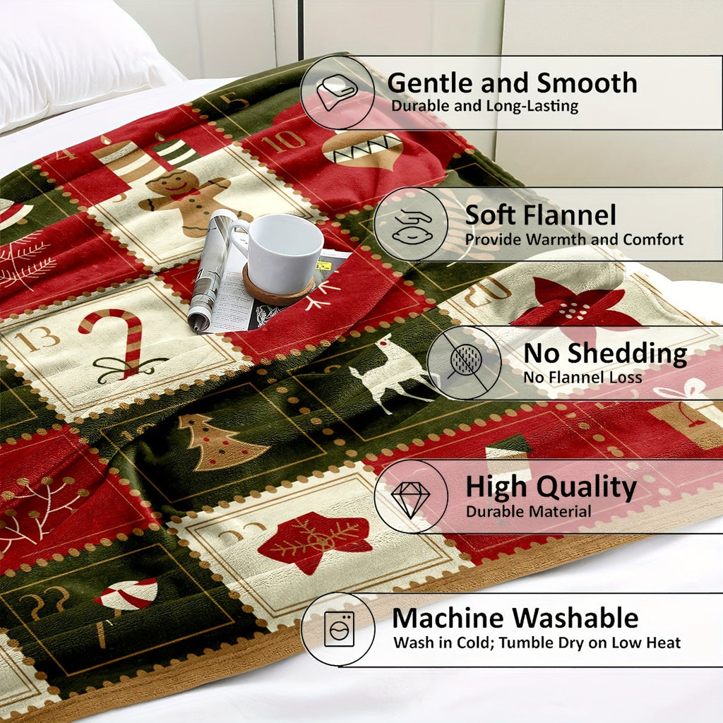 1pc Cozy Vintage Christmas Print Flannel Blanket - Soft, Warm, and Plush Throw for Couch, Sofa, Office, Bed, Camping, and Travel - Multi-Purpose Gift for All Seasons with Versatile Uses Lootquake LLC