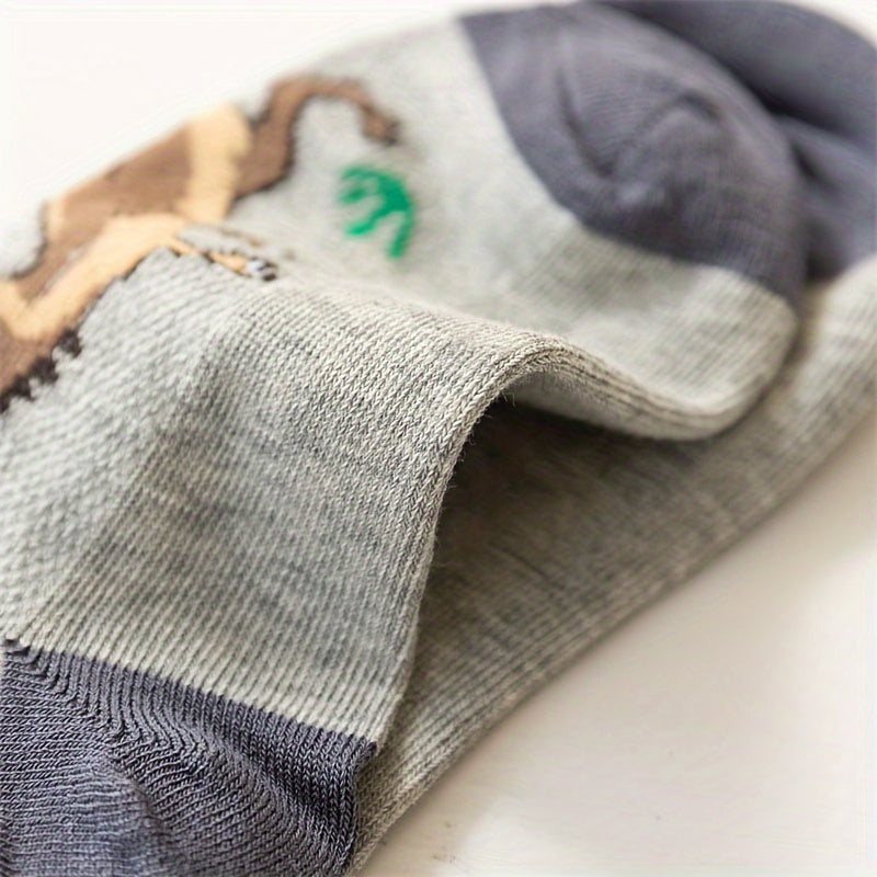 5 Pairs Of Boy's Trendy Dinosaur Pattern No Show Socks, Comfy Breathable Casual Soft Socks For Kid's Outdoor Activities Lootquake LLC
