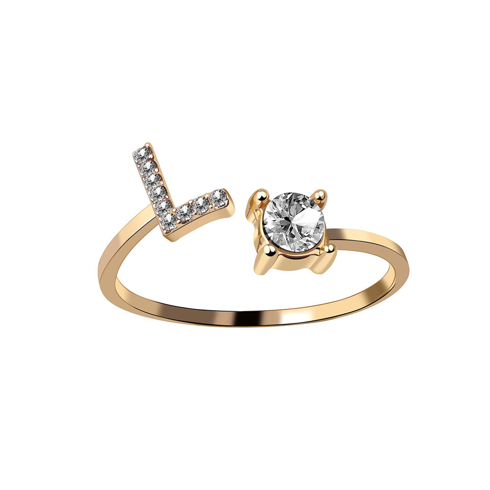 Adjustable 26 Initial Letter Ring Fashion Jewelry For Women Simple Elegant Jewelry Pi-Mart