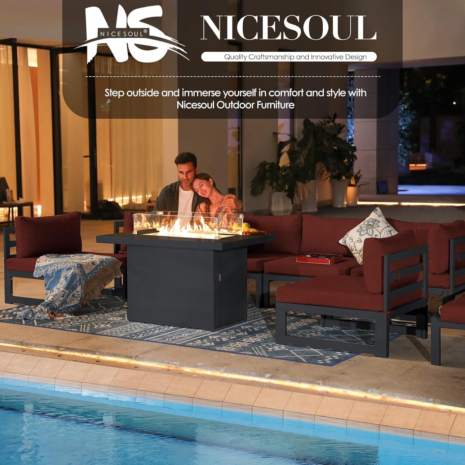 Grey Aluminum Outdoor Patio Set With Fire Pit Table Lootquake LLC