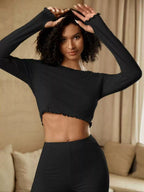 Round Neck Long Sleeve Top and Pants Set