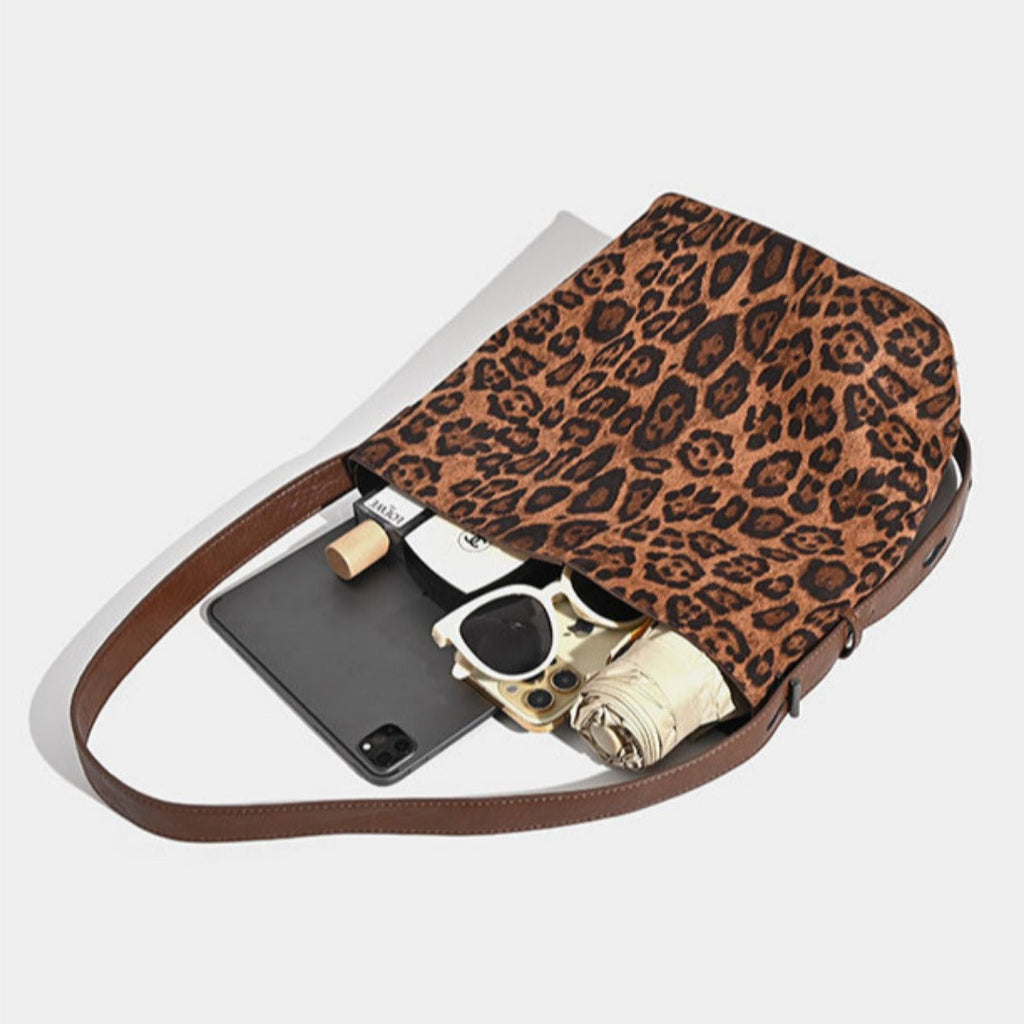 Suede vintage leopard print bucket bag, versatile shoulder crossbody women tote bag, hobo shoulder bag for women - SJB-DIAMOND ELITES