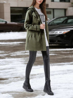 Plus Size Hooded Drawstring Waist Trench Coat THRIXINE