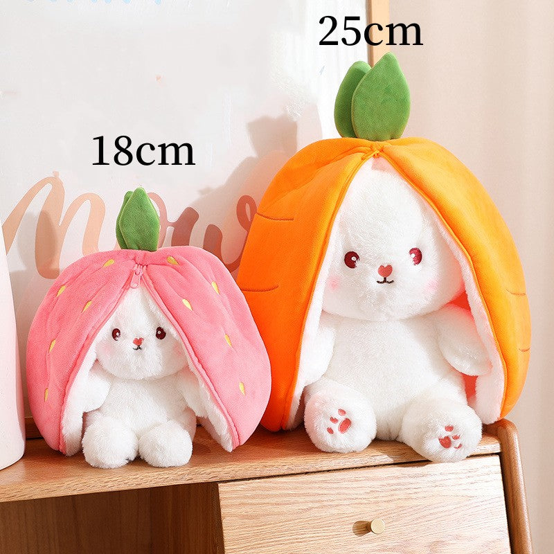 Kawaii Fruit Transfigured Bunny Plush Toy Cute Carrot Strawberry Turn Into Rabbit Plush Toy Kids Birthday Christmas Gift Muppet Pi-Mart
