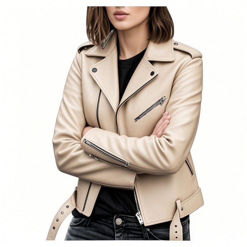 Women's Short Women's Leather Jacket Coat Jacket Pu Pi-Mart