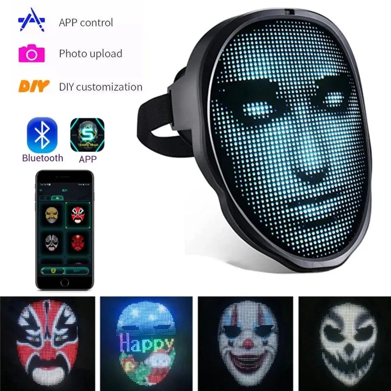 Halloween Face Masks Full Color LED Luminous Mask Face Changing Mask Party Bar Props Pi-Mart