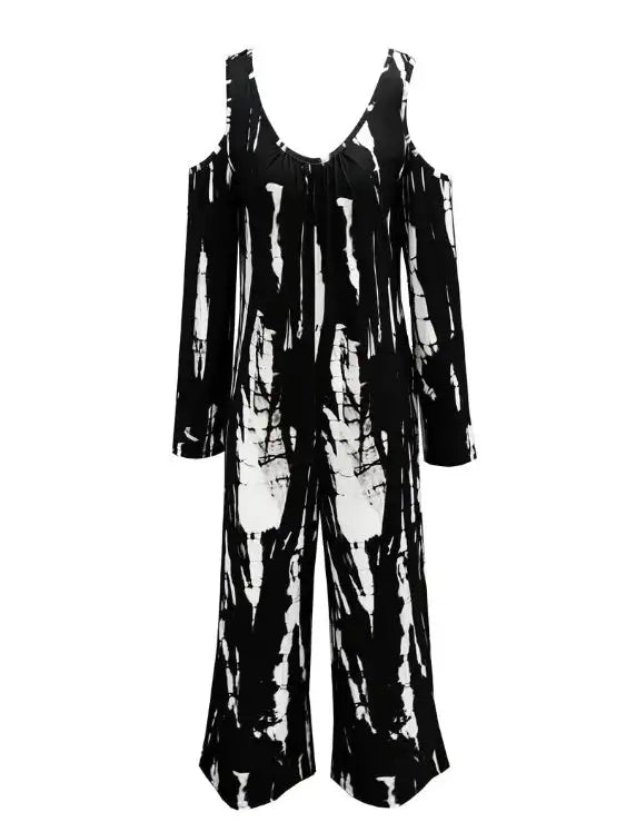 Women's V-neck Irregular Tie Dye Off Shoulder Fashion Jumpsuit - SJB-DIAMOND ELITES