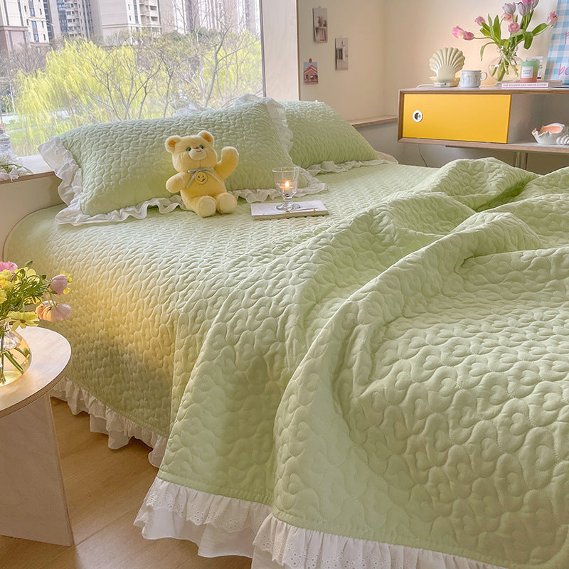 Pure Cotton Solid Color Washed Quilted Quilt Bed Cover Three Piece Set Pi-Mart