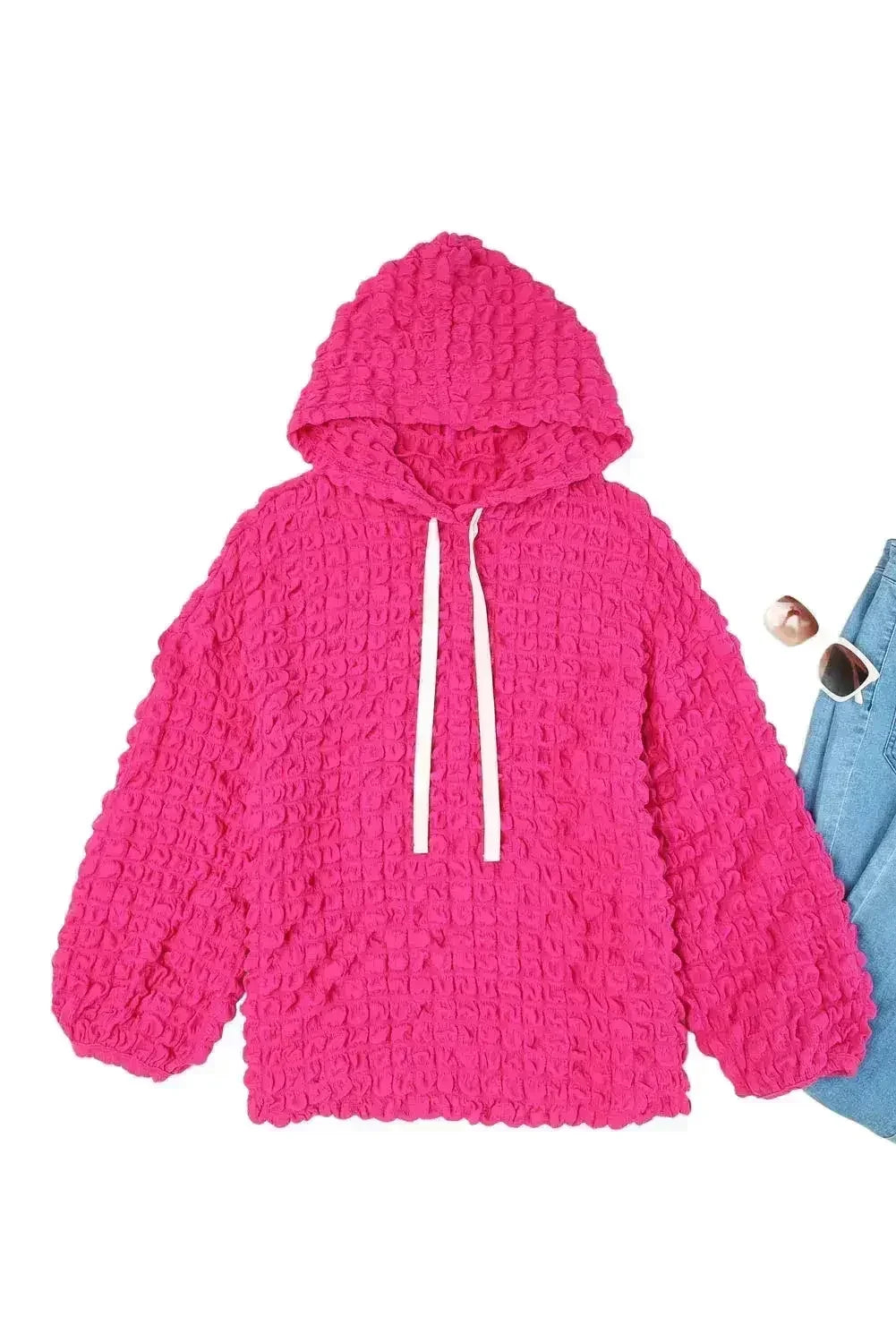 Rose Bubble Textured Waffle Hoodie - SJB-DIAMOND ELITES