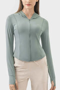Millennia Pocketed Zip Up Hooded Long Sleeve Active Outerwear THRIXINE