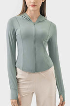 Millennia Pocketed Zip Up Hooded Long Sleeve Active Outerwear THRIXINE