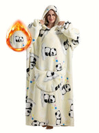 Plus Size Pumpkin Print Flannel Blanket Hoodie - Soft, Cozy, Plush, Hooded, Winter Outwear for Women with Halloween Theme Lootquake LLC