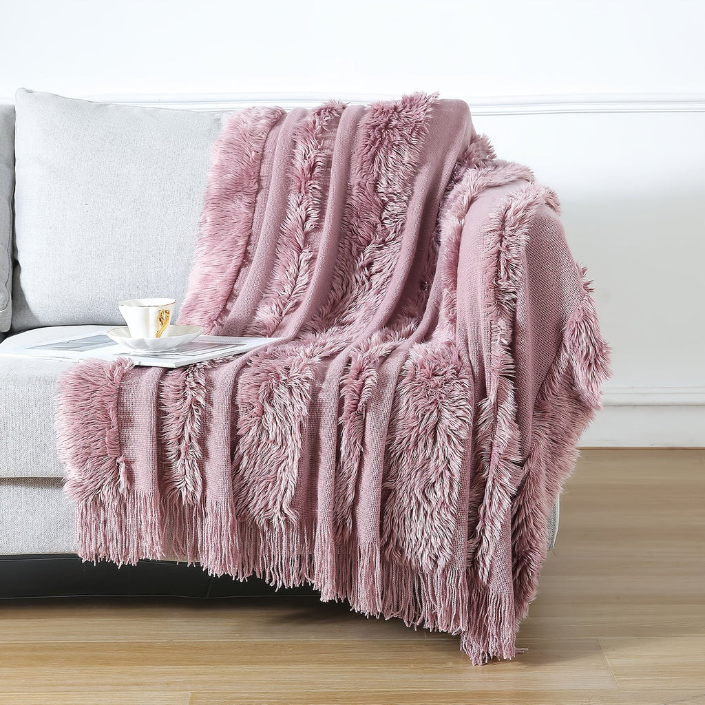 1pc Cozy Chunky Knit Throw Blanket with Tassels - Plush, Lightweight, and Unique Home Decor Accent for Couch, Bed, or Sofa Lootquake LLC