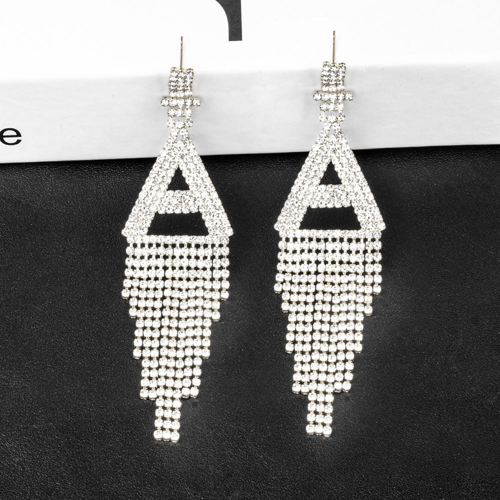 Fashion Jewelry 925 Silver Needle Ornaments Rhinestone Letter B Earrings Banquet Tassel Ear Ornaments Female Pi-Mart