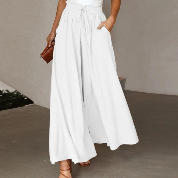 Women's Fashion Wide Leg Elastic Waistband Wide Leg High Waist Long Dress Pants Pi-Mart