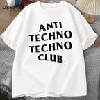 Funny Anti Techno Club Graphic Oversized T-Shirt